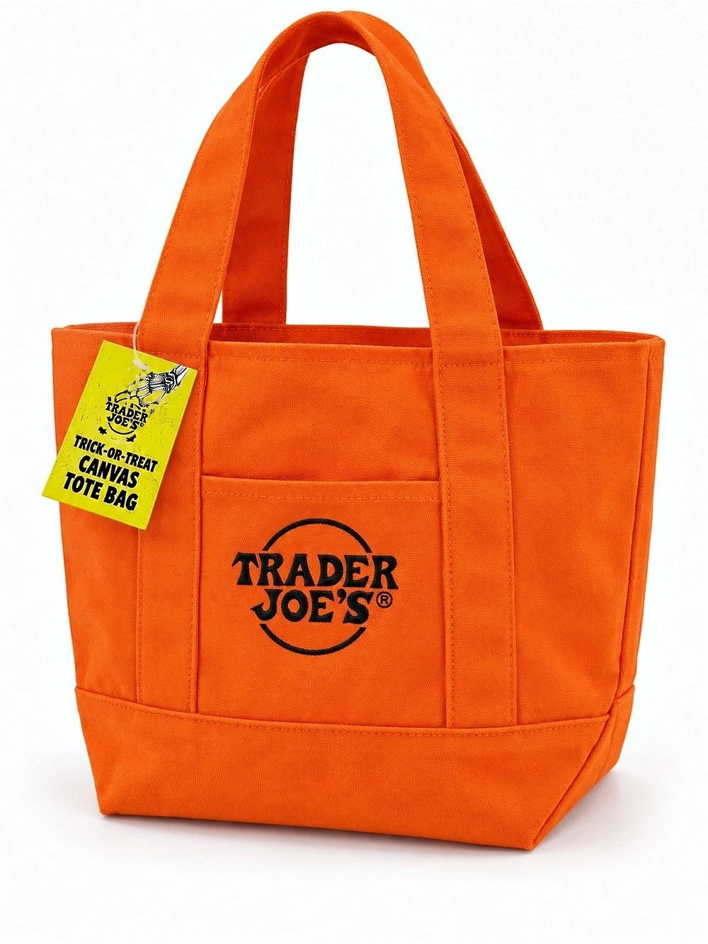 Trader Joe’s Orange Halloween Mini Canvas Tote Bag Trick or Treat NWT